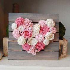 Pretty in Pinks Mini Wood Flowers Heart Board, Sola Wood Flowers, Nursery Decor, Wedding Decor, Hous