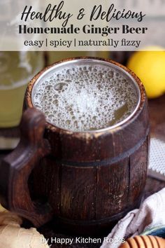 This Easy Homemade Ginger Beer Recipe is healthy, spicy, fizzy and delicious! Perfect for holiday cocktails like Moscow Mule and Dark 'n' Stormy! #homemade #gingerbeer #healthy #delicious #drink | happykitchen.rocks
