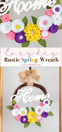 If you love Spring as much as I do and also love a wreath, you will so love this Easy DIY Rustic Spring Wreath. #thecraftingnook #rusticspringwreath #springwreath #feltflowers #farmhousestyle #farmhousedecor #rusticspringdecor #rustichomedecor #craftspire #handmadewithlove #cbloggers  #springhomedecor #makingmagazine #fallfordiy #mybeautifulmess #wearethemakers #makersmovement #craftstherapy #craftastherapy