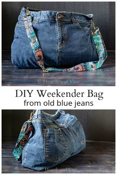 Recycle your old jeans with this DIY bag from jeans tutorial. Perfect for a weekend getaway or even an everyday handbag. #denimbag #sewingproject #diyproject #repurpose #bluejeans