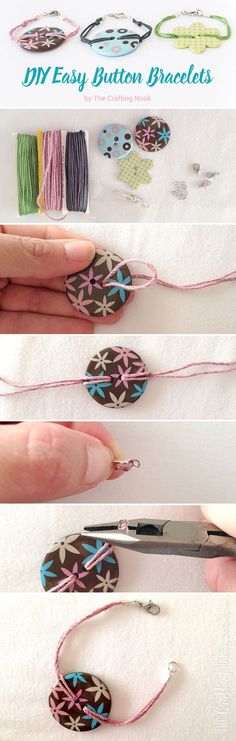 These cute DIY Easy Button Bracelets are super fun to make and a perfect gift for girls and teens! Also perfect craft to make with them!!! Try them out! Popular Pins! #craftyjewelry #jewelrymaking #diybracelet #handmadebracelet #buttoncraft #buttonbracelet