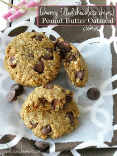 Cherry Filled Chocolate Chips Peanut Butter Oatmeal Flourless Cookies. sewlicioushomedecor.com