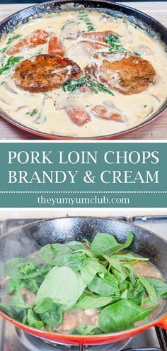 Pork loin in brandy and cream is only half the joy this delicious recipe gives. Slow cooked pork loin in a mushroom and spinach brandy cream sauce. Yum!  #porkloin #slowcookedpork #slowcookerrecipes #mushroomcreamsauce #mushroomsauce #creamedspinach #slowcook #porkpotroast #brandysauce #porkinbrandy