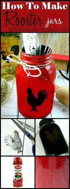 How To Make Rooster Mason Jars Easy Tutorial and Gift Ideas at sewlicioushomedecor.com