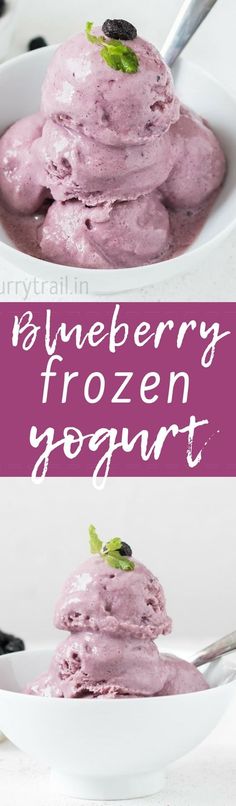 Blueberry frozen yogurt is stunning vibrant color summer dessert that you want to dive in headfirst. This slightly tangy, sweet blueberry frozen yogurt is great summer treat that you can serve for breakfast or dessert.#healthy #blueberry #summertreat #snackideas #breakfast #fruityogurt #blueberryfrozenyogurt #frozenyogurt #summerdesserts #frozentreats