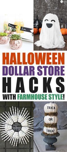 Halloween Dollar Store Hacks with Farmhouse Style.  If you want to find some Halloween DIY Fun with a touch of a Farmhouse Style... come on over and check out these projects!  #Halloween #DIYHalloweenProjects #FarmhouseHalloweenProjects #DIYFarmhouseHalloween #DIYHalloween #D(YHalloweenLanterns #DIYHalloweenPumpkins #DIYHalloweenGhosts #DIYHALLOWEENVASE #FarnhouseHalloweenDIYS #homedecor