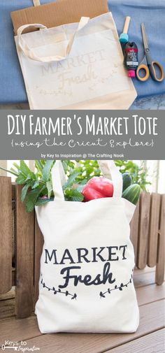 If you need a fun way to start off your summer enjoying going to fresh markets, you gotta check out this cute and fun DIY Farmer's Market Tote {using the Cricut Explore}.  #cricut #cricutexplore #cricutprojects #farmersmarket #farmhousestyle #cricutdesign #totebag #totebagdesign
