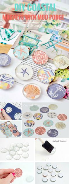 These DIY magnets are SO easy to make with decoupage medium and scrapbook paper! They have a fun nautical theme and make great gifts.