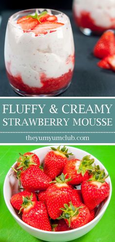 Is there anything more tempting than a fluffy and creamy strawberry mousse. Fresh strawberries and cream mixed together to form a sweet pot of joy. Yum!  #strawberry #strawberries #strawberryrecipes #strawberrymousse #strawberryparfait #desserts #theyumyumclub #yumyumclub #foodie #recipes