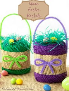 Yarn Easter Baskets at sewlicioushomedecor.com