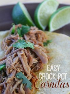 Easy Crock Pot Carnitas Recipe - Our family eats this at least once a week. So easy and SO good! Can be eaten so many different ways - you'll love it!