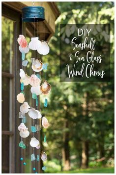 Making wind chimes with collection of seashells and sea glass is easy and a great reminder of your special vacation. #DIYwindchime #Seaglass #seashells #crafts