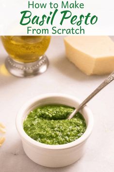 Learn how easy it is to make homemade basil pesto from scratch! This traditional pesto is so versatile and makes a delicious and flavorful addition to all sorts of recipes. Once you make this Basil Pesto from Scratch, you'll never go back to the store bought variety! #pesto #homemade #basilpesto #pestosauce #fromscratch #recipes #easyrecipes