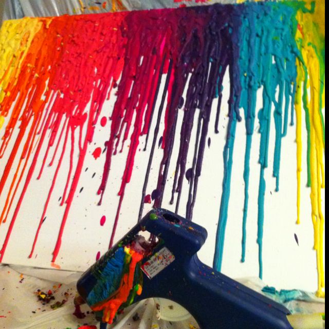 I can't get enough of melted crayons! My new way of relaxing after putting Luke down to sleep: crayons through a hot glue gun onto canvas. The. Best. 