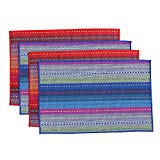 WOOD MEETS COLOR Place mats Woven Cotton Braided Ribbed Washable Table Mats Set of 4, 12" x 18" (Mixed Color)