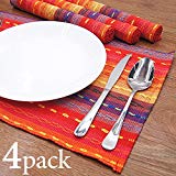 Ivenf Set of 4 100% Handmade Woven Braided Ribbed Cotton Table Mats/Placemats Rainbow Red 12" x 18"