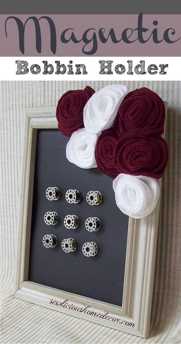 Magnetic Sewing Bobbin Picture frame holder and flower tutorial