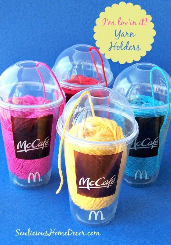 Fun McDonalds-Im-lovin-it-Use-plastic-cups-for-yarn-holders-at-sewlicioushomedecor