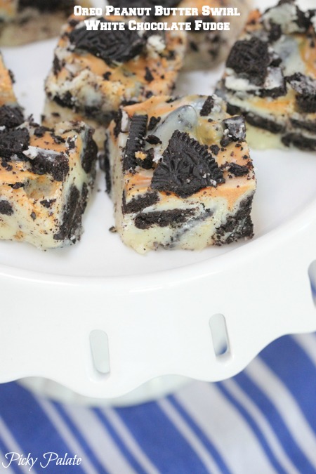 Oreo Peanut Butter Swirl White Chocolate Fudge by Picky Palate