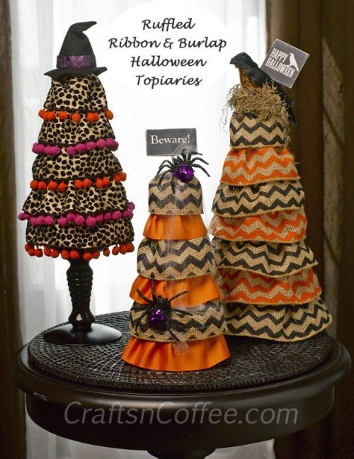 halloween diy-ruffled-burlap-cones