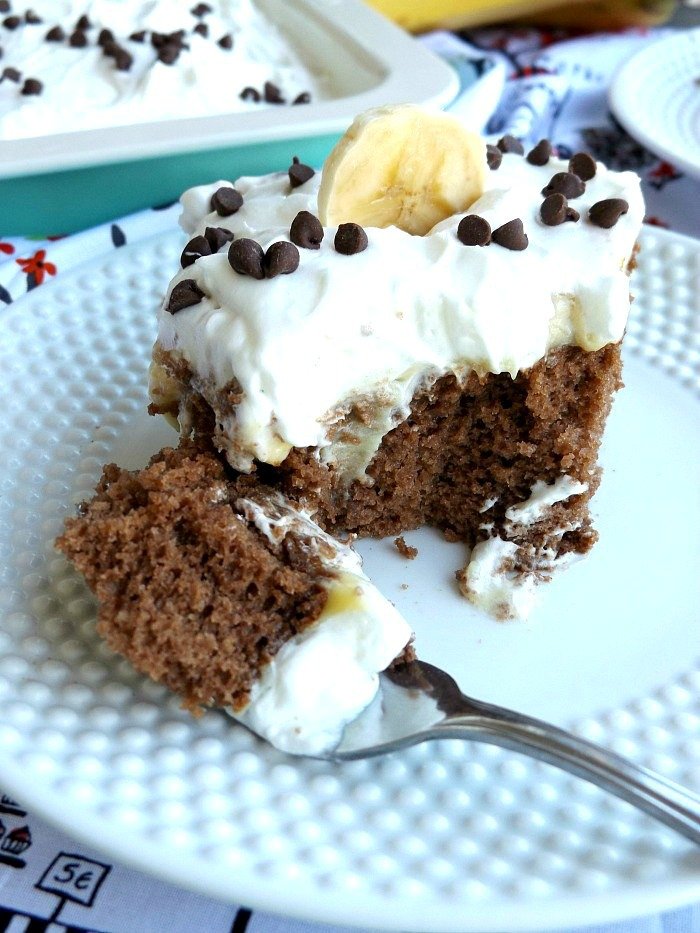Banana Pudding Chocolate Poke Cake. Creamy and delicious. sewlicioushomedecor.com