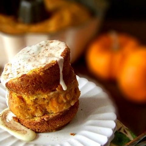 Pumpkin Cake French Toast with Eggnog Syrup